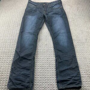 Buffalo David Bitton Evan Jeans Men W32 L32 Faded Pleated Straight Leg Denim